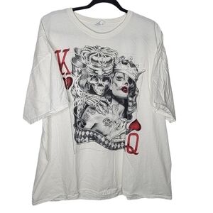Vintage Y2K King And Queen Skull Card Day of the Dead Graphic T-Shirt Size 3XL